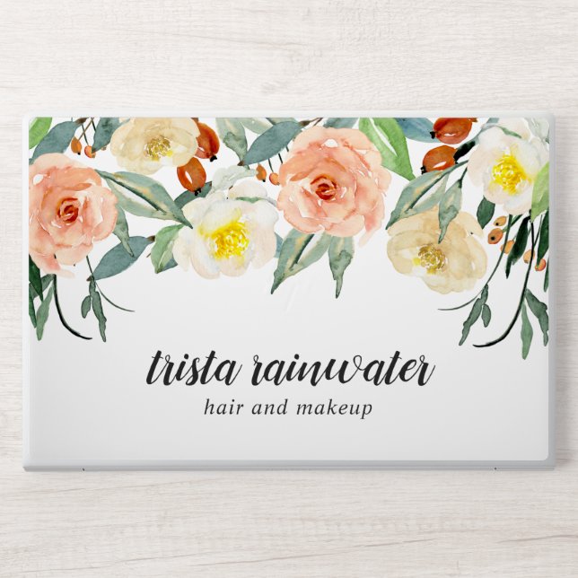 Simple Modern Botanical Peach Floral Elegant HP Laptop Skin (Front)