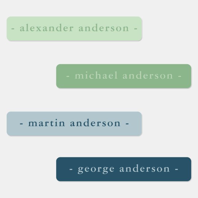 Simple Modern Boy Blue and Green Waterproof Name  Labels (Group)