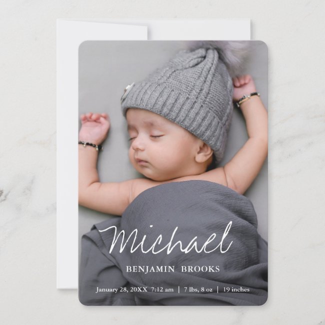 Simple Modern Boy or Girl Custom Full Photo Birth Announcement