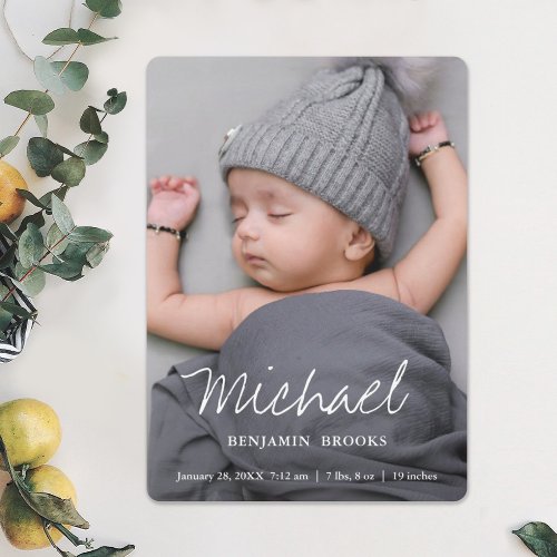 Simple Modern Boy or Girl Custom Full Photo Birth Announcement