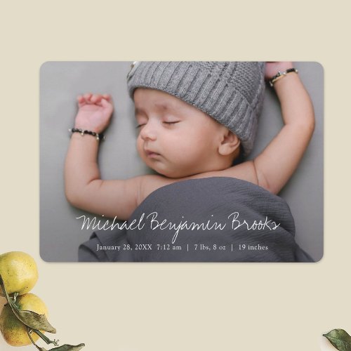 Simple Modern Boy or Girl Custom Full Photo Birth Announcement