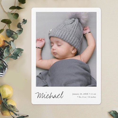 Simple Modern Boy or Girl Custom Photo Birth Announcement