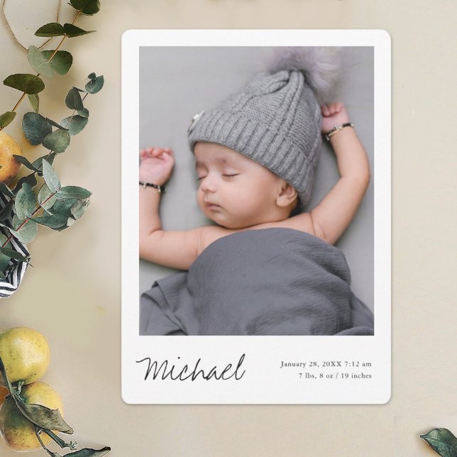 Simple Modern Boy or Girl Custom Photo Birth Announcement (Creator Uploaded)