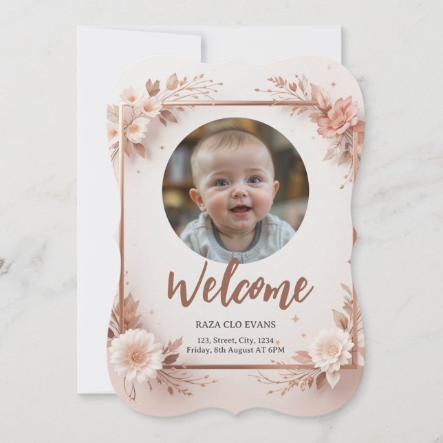 Simple Modern  Boy or Girl Photo Birth Announcemen (Front)