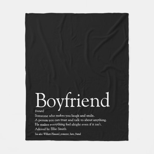 Simple Modern Boyfriend Definition Black and White Fleece Blanket