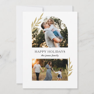 Simple Modern Branches Split Arch Two Photo Holiday Card