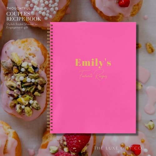 Simple Modern Bright Pink and Gold Custom Recipe Notebook
