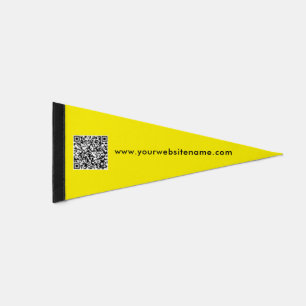 Simple Modern Bright Yellow Black QR Code Address Pennant Flag