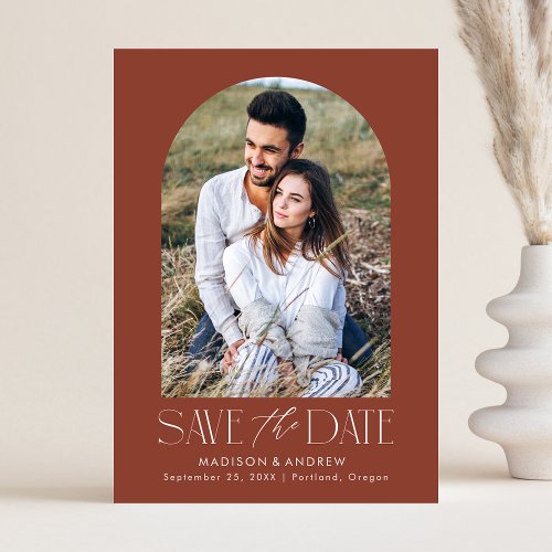 Simple Modern Brown Arch Photo Save The Date