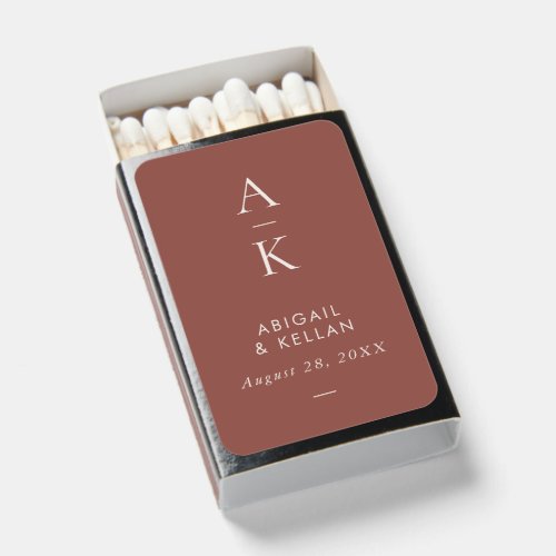 Simple Modern Brown Rust Monogram Wedding Matchboxes