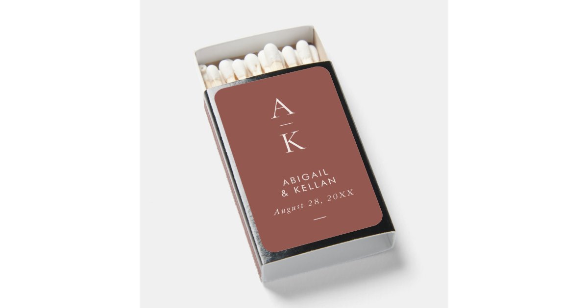 Simple Modern Brown Rust Monogram Wedding Matchboxes | Zazzle