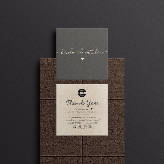 Simple Modern Brown Smooth Thank You  Square Business Card (Creator Uploaded)