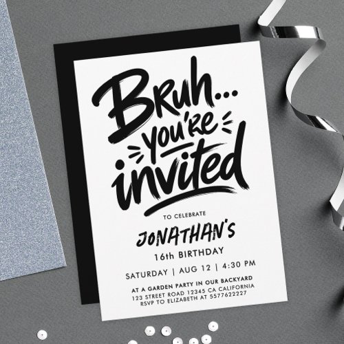 Simple Modern Bruh Typgraphy Graffiti Script 16th  Invitation