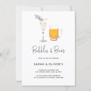 Simple Modern Bubbles & Brews Couples Shower Photo Invitation