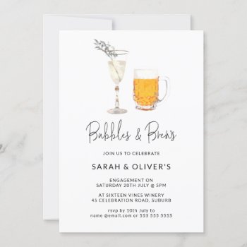 Simple Modern Bubbles & Brews Engagement Invitation by Gorjo_Designs at Zazzle