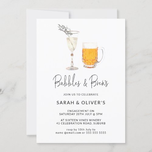 Simple Modern Bubbles & Brews Engagement Invitation