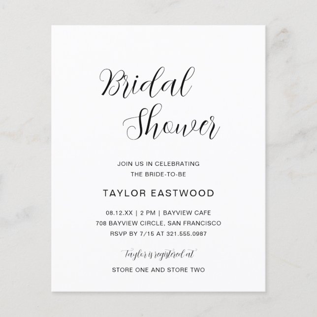 Simple Modern Budget Bridal Shower Invitation (Front)