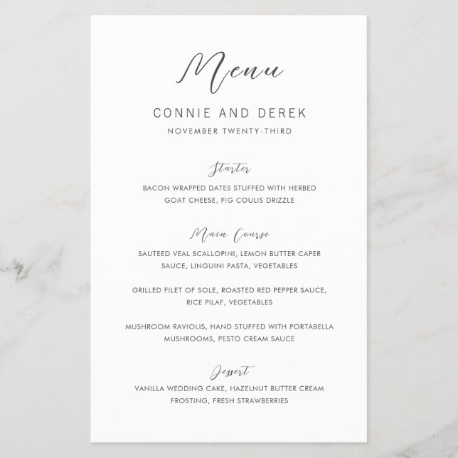 Simple Modern Budget Wedding Menu Flyer (Front)
