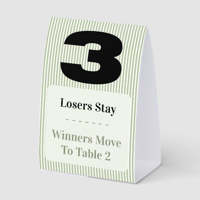 Simple Modern Bunco Table Three Card Set  Paper Table Tent (Front)