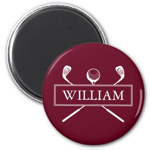 Simple Modern Burgundy Custom Name Golf Ball Clubs Magnet
