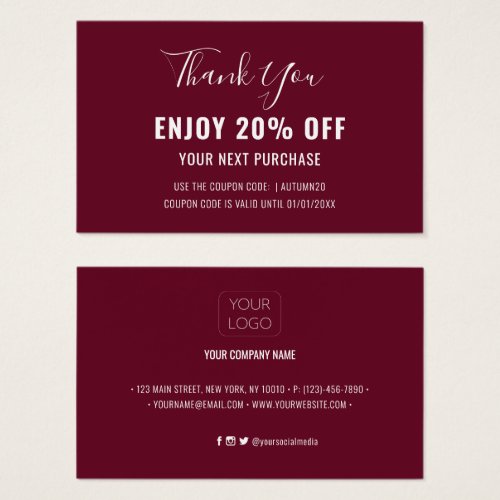 Simple Modern Burgundy Discount Coupon Card