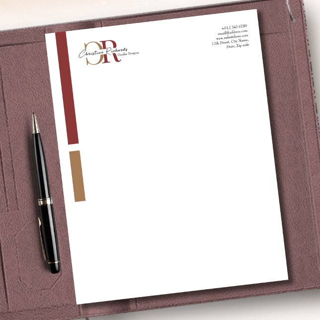 Simple Modern Burgundy Gold Monogram Letterhead (Creator Uploaded)