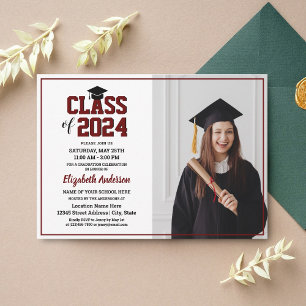 Simple Modern Burgundy Graduate Photo Graduation Invitation