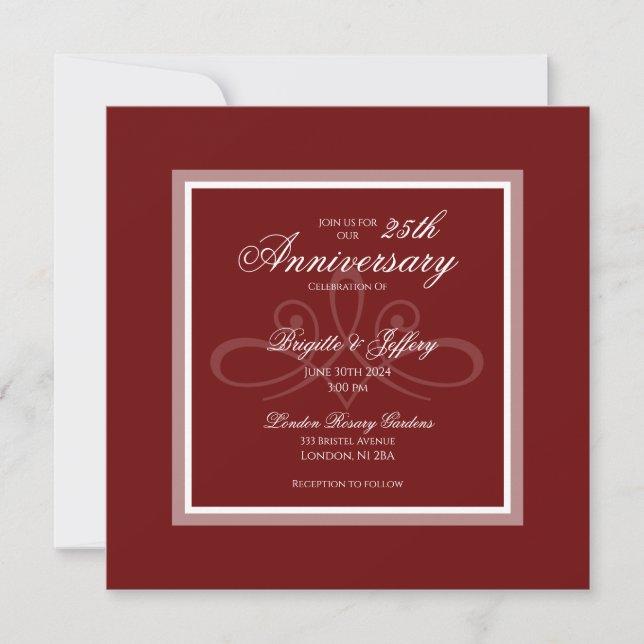 Simple modern burgundy happy 25th anniversary  invitation (Front)