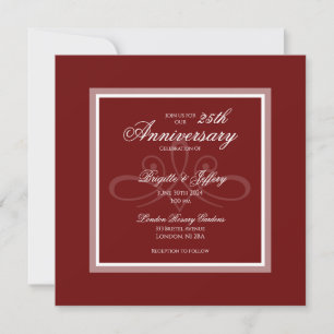 Simple modern burgundy happy 25th anniversary invitation