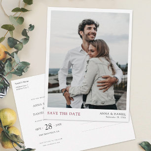 Simple Modern Burgundy Photo Save the Date Announcement Postcard