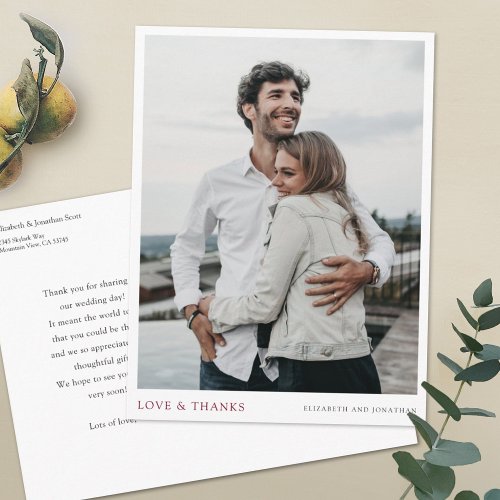 Simple Modern Burgundy Photo Wedding Thank You  Postcard