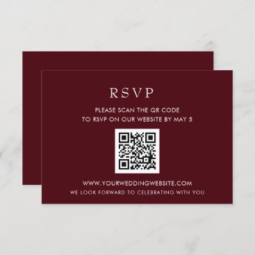 Simple Modern Burgundy QR CODE RSVP Card