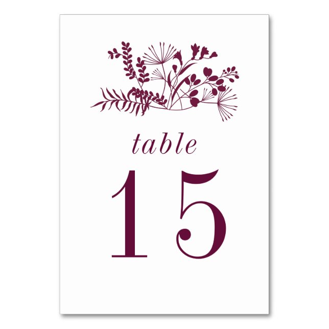 Simple Modern Burgundy Table Number (Front)
