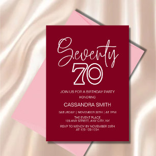 Simple Modern Burgundy Typography 70th Birthday Invitation