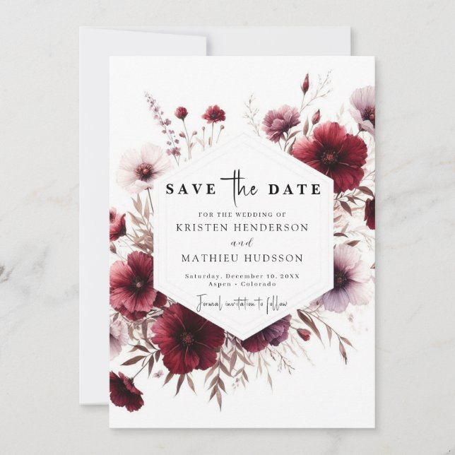 Simple Modern Burgundy Wedding Save The Date (Front)