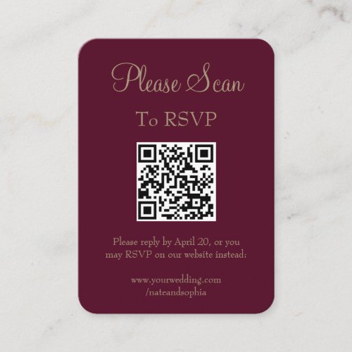 Simple Modern Burgundy Wedding Scan QR Code Enclosure Card