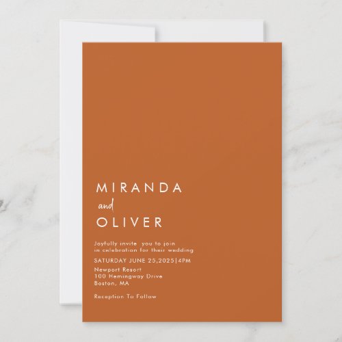 Simple Modern Burnt Orange Monogram Wedding  Invitation