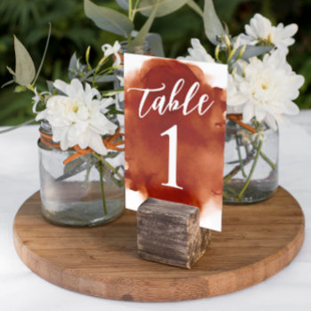 Simple Modern Burnt Orange Watercolor Table Number by EverAfterDesignCo at Zazzle