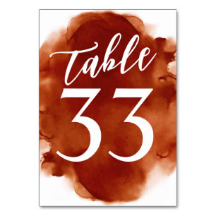 Simple Modern Burnt Orange Watercolor Table Number