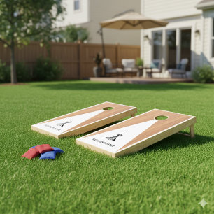 Simple Modern Business Name Logo Wood Texture Cornhole Set