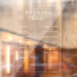 Simple Modern Business Opening Hours Transparent Window Cling