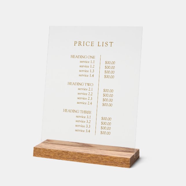 Simple Modern Business Professional Price List Acrylic Sign (Angle)