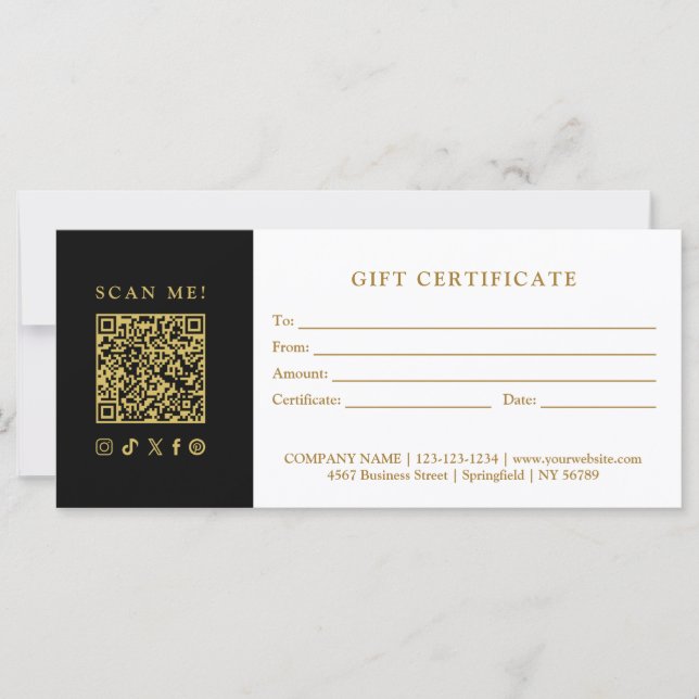 Simple Modern Business QR Code Gift Certificate (Front)