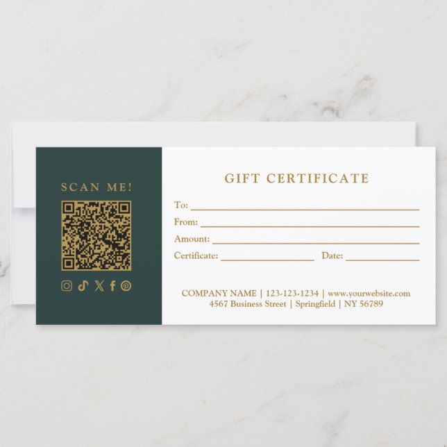 Simple Modern Business QR Code Gift Certificate (Front)