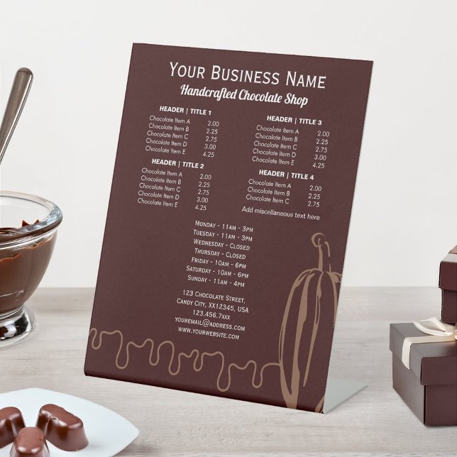 Simple Modern Cacao Pod Chocolatier Chocolate Shop Pedestal Sign (Creator Uploaded)