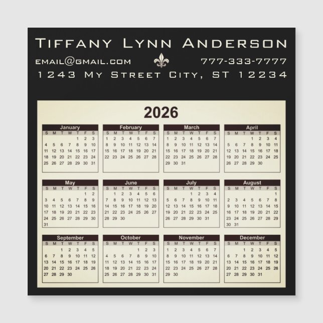 Simple Modern Calendar Black and Ivory Beige (Front)