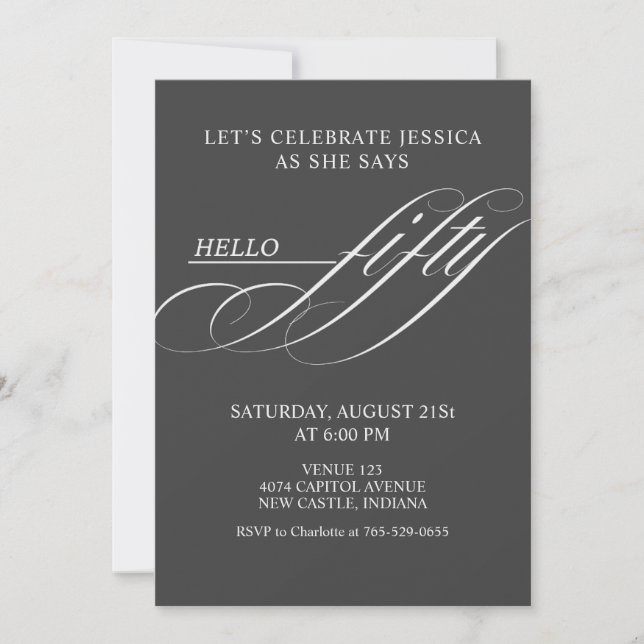 Simple Modern Caligraphy Fifty 50th Birthday Party Invitation (Front)
