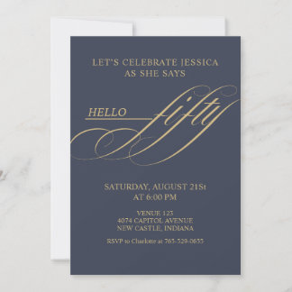 Simple Modern Caligraphy Fifty 50th Birthday Party Invitation