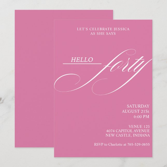 Simple Modern Caligraphy Forty 40th Birthday Party Invitation (Front/Back)