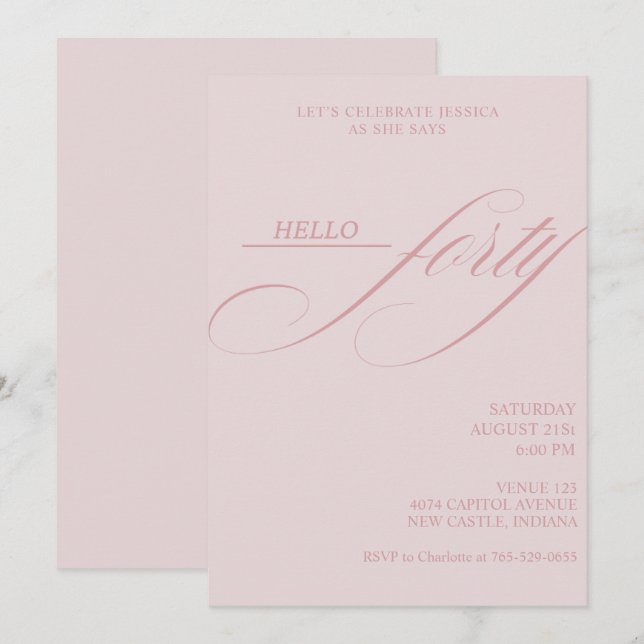 Simple Modern Caligraphy Forty 40th Birthday Party Invitation (Front/Back)
